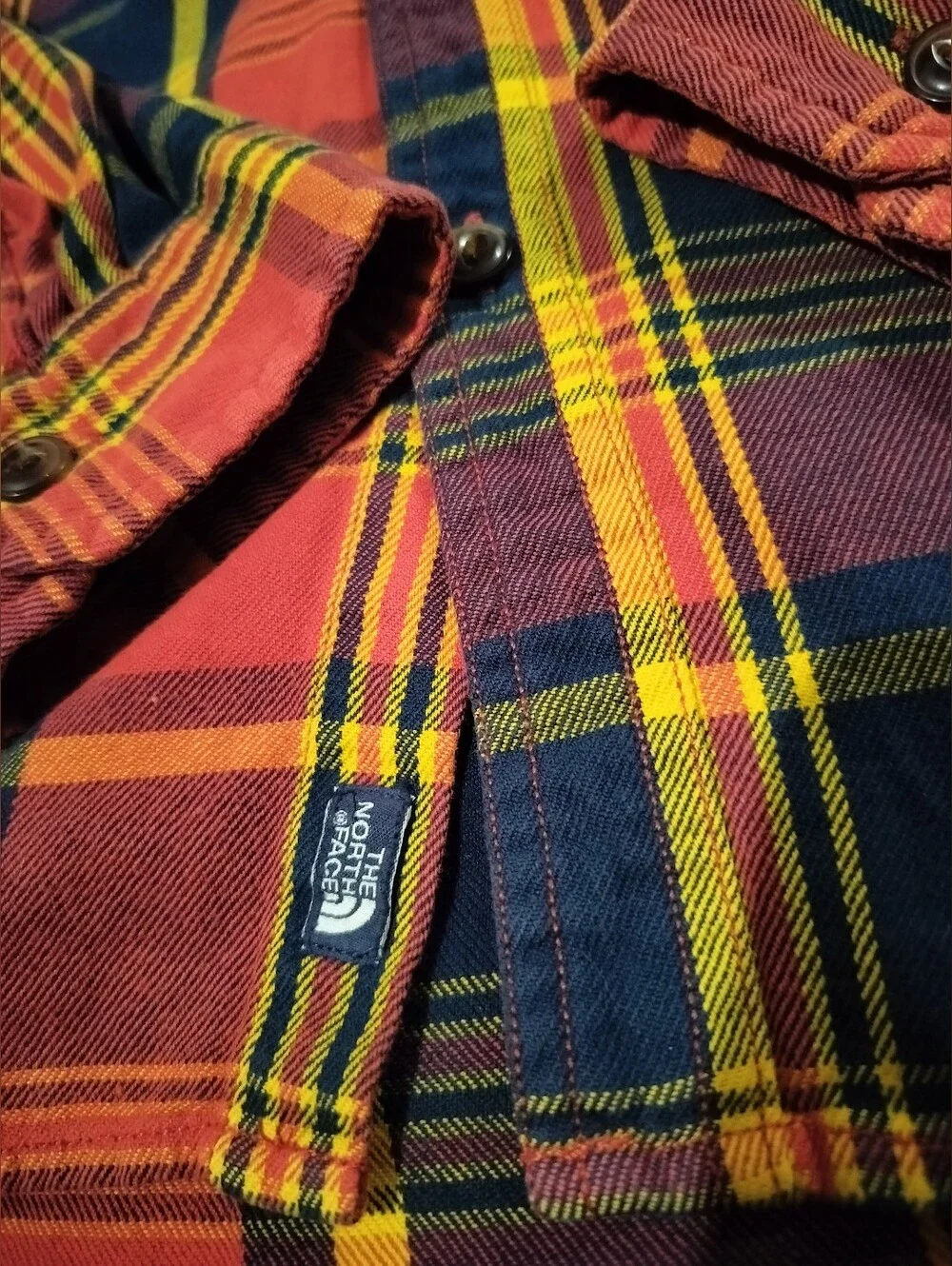 The North Face 100% Cotton Red, Yellow & Navy Plaid Button-Up Shirt - Medium